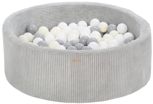Velinda Piscina de Espuma Seca con 200 Bolas Bolas de Pana diámetro 90 cm (Color de la Piscina/Las Bolas: Gris/Blanco, Amarillo (Pastel))