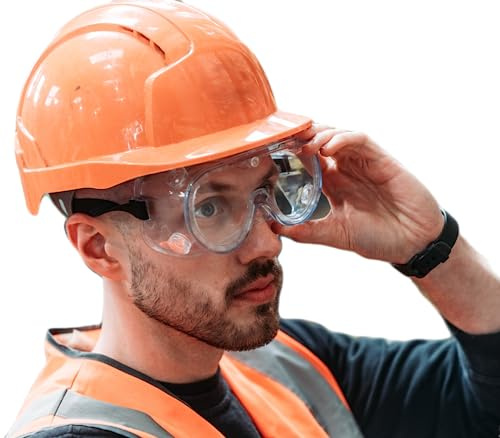 Graff-City Gafas de seguridad PPE transparentes para construcción, carpintería, bricolaje, trabajo de laboratorio, protegen contra salpicaduras de líquidos, polvo y escombros, rejillas de ventilación