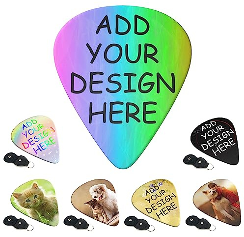 Individuelle Gitarrenplektren, 6er-Pack, personalisierte Gitarrenplektren, fügen Sie Ihr eigenes Design mit Fototext hinzu, 0,46 mm/0,71 mm/0,96 mm, dünn, mittel, schwer für E-Gitarre, Bass
