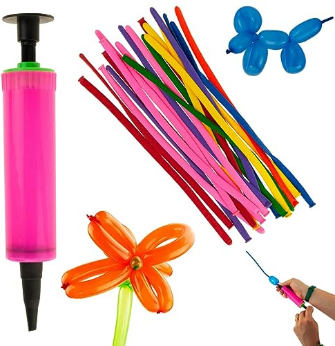 Modellierballons + Pumpe, 20 Stück - Modellierballon-Set mit Pumpe - Partyzubehör, bunt, mit Pumpe, lang zum Formen, zum Modellieren, für Jubiläen, Partys, Geburtstage, Events