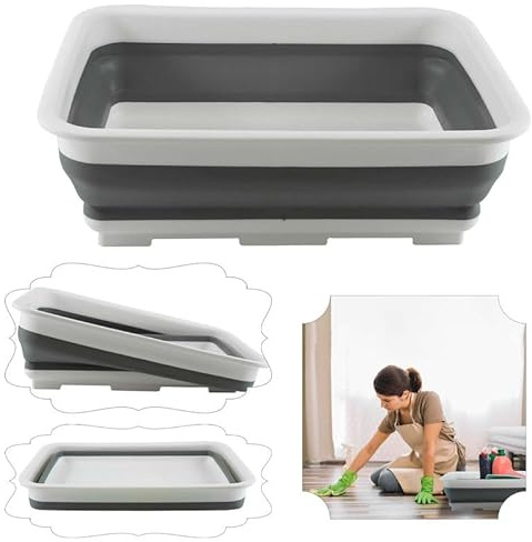 10L Folding Washbasin Collapsible Washing Up Bowl | White/Grey | Plastic Retractable Portable Water Storage Basin for Camping, Caravans, Outdoor Activities, Kitchen | 37.5cm