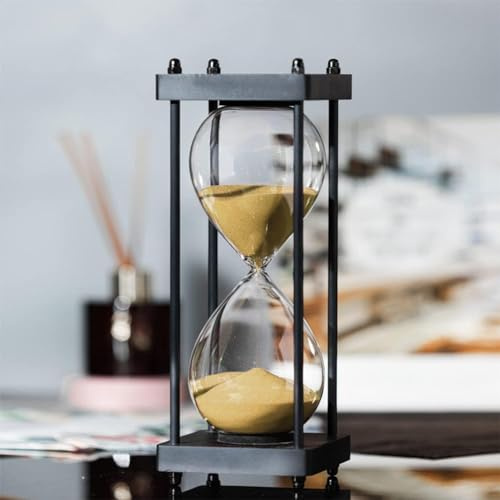 Large Hourglass Timer 60 Minute, Decorative Black Frame Sandglass with Golden Sand