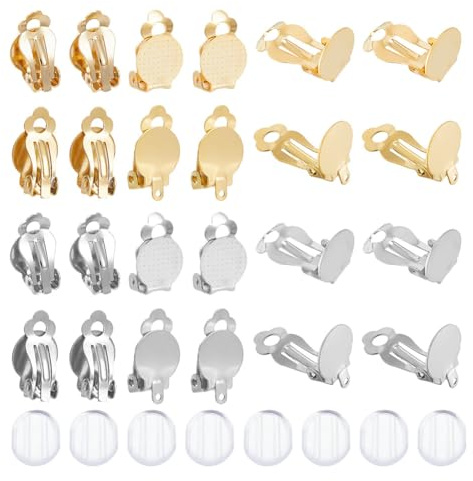 UNICRAFTALE 56 Stück 2 Farben 2 Stil 304 Clip On Ohrringe Aus Edelstahl Flach Rund Nicht Durchbohrt Konverter Mit Silikon Clip On Ohrring Pads Für Die DIY Ohrringherstellung