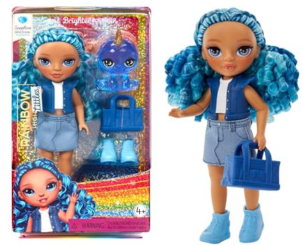Rainbow High Littles - Sapphire Bradshaw - Kleine, Bewegliche Modepuppe - Blaue 14 cm Große Puppe mit Handtasche und Magischem Yeti - für Kinder und Sammler