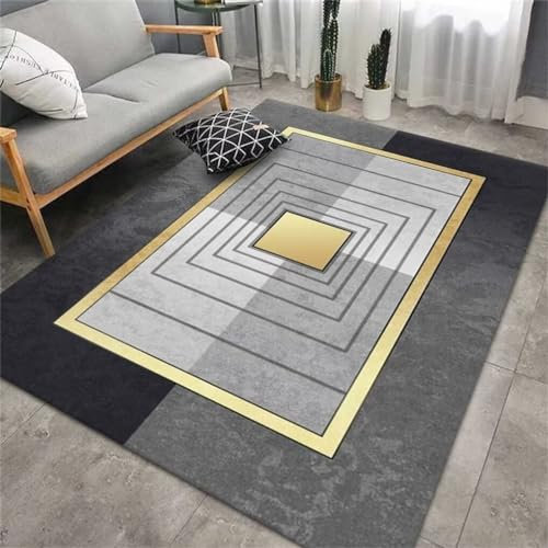 RUGMRZ Teppich Günstig 180x220CM Kinder teppiche Kinderzimme grau Maschinenwaschbarer mit gelbem Rechteckmuster