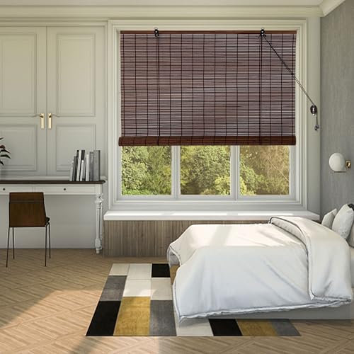 XuSymoz Bamboo Roll Up Shades 30 W x 72 L, Light Filtering Brown Blinds, Easy Install Inside/Outside Mount Natural Roller Shades for Home Patio Porch Indoor