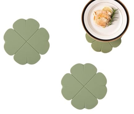 2 Stück Silikon Topfuntersetzer Hitzebeständig in Blume Kleeblatt Form, rutschfest Untersetzer für Topf Pfanne Teller, Pfannenschoner Getränkeuntersetzer (Grün)