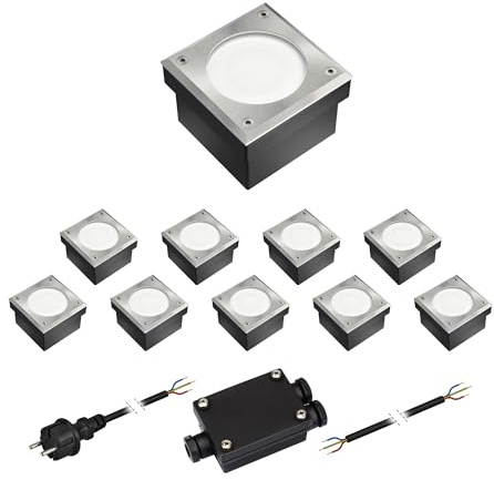 ledscom.de 10er-Set GX53 Pflasterstein Bodeneinbauleuchte NEOLUM für außen, IP67, eckig, 10 x10cm