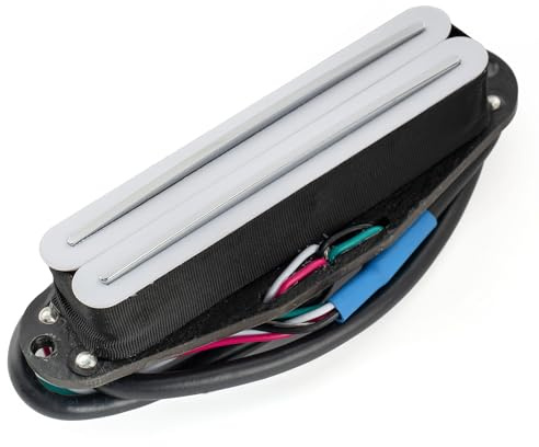 Musiclily Pro ST-DPMA Alnico 5 Rail Blade Humbucker Tonabnehmer Single Coil Format Pickup 9,2K für Strat Style E-Gitarre, Weißer Korpus Chrom Rail