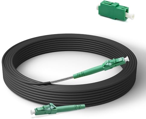 Qilnyeh Cable de fibra óptica de 10 metros, cable de fibra óptica monomodo de 9/125 um para exteriores, con adaptador de fibra monomodo simple LC APC