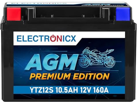 Electronicx YTZ12S AGM Motorradbatterie 12V 10,5Ah 160A – wartungsfreie, versiegelte Starterbatterie für Motorrad, Roller & Powersport – vibrationsfest, auslaufsicher, kompakt & sofort einbaufertig