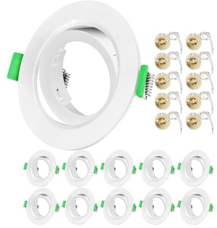 Recessed Ceiling Light Fitting - GU10 Downlights for Ceiling, Round Matt White Finish Frame Spotlight Mounting, 68-80mm Cut-Out, Adjustable Recessed Spotlight with GU10 Lamp Holder, 10 Pack