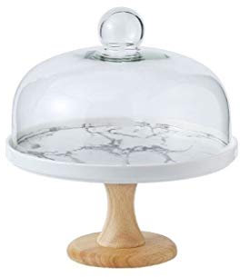 KHYTEBV Alzata per Dolci, Tavolo da Dessert da Bar, Vassoio per degustazione di Dolci in Ceramica con Effetto Marmo, Cupola per Snack di Frutta in Vetro, 3 Misure