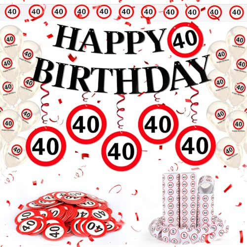 WenmthG 40 Geburtstag Deko Männer Frauen Verkehrszeichen 40 Geburtstagsdeko | 40. Geburtstag Deko mit Girlande, Luftballons, Luftschlangen, Banner, Konfetti - Verkehrsschild zum 40 Jahre