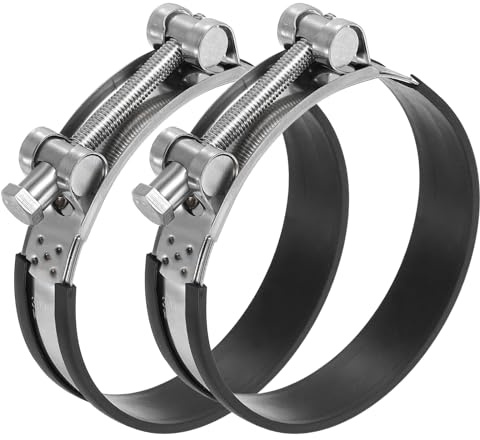 PATIKIL 104-112mm T-Bolt Hose Clamp, 2 Pack Rubber Cushioned Intake Intercooler Pipe Tube Clamps 304 Stainless Steel Radiator Hose Clamp for 4.09-4.41 Pipe