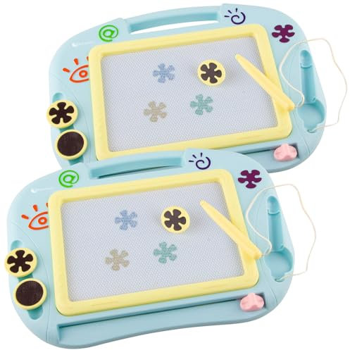 Playtastic Magnet-Mal-Zauber-Tafel: 2er-Set Kinder-Magnet-Maltafel mit Magnetstift und 2 Stempeln, blau (Kinder-Schreibtafeln, Zaubertafel für, Stifte)