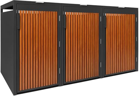 PANELO Mülltonnenbox anthrazit (3er Box) in exklusiver Holzoptik - Eiche dunkel | wetterfest & robust | Mülltonnenverkleidung (Mülltonne 60L - 240L) | Müllhaus | Mülleimerunterstand
