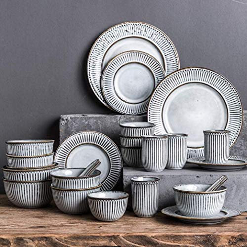 SGKOMN Set da tavola in Ceramica Vintage Shabby da 28 Pezzi, Piatti e Ciotole in Porcellana, Combinazione Ideale per riunioni di Famiglia e ristoranti.