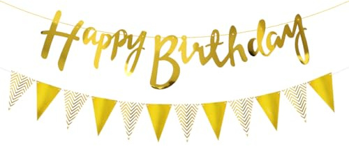 HUKUMA Happy Birthday Girlande,Glitter Happy Birthday Banner,Gold Geburtstagsbanner, Geburtstagsgirlande mit Wimpel Banner,Geburtstags Partydeko für Erwachsene und Kinder