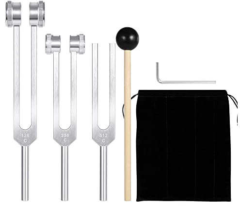 Pesfehhy Stimmgabel Set (128 Hz, 256 Hz, 512 Hz) im 3 Packungen, Stimmgabeln mit Reflexhammer für Klangheilung Sound Vibrations Werkzeuge