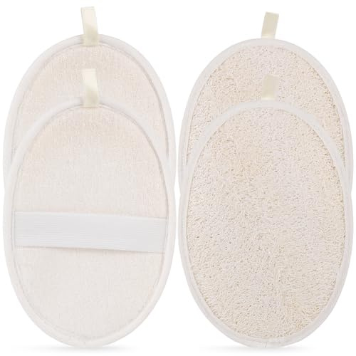 Lot de 4 éponges exfoliantes en luffa naturel pour le corps, 17,8 x 12,7 cm pour le bain, la douche, le corps pour homme et femme