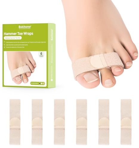 Bukihome 6 Piezas Enderezador de dedos en martillo, vendas de tela reutilizable para proteger y alisar los dedos en martillo, realinea los dedos doblados, rizados,Beige