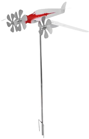 NOENNULL Airplane Windmill Airplane Wind Sculpture Wrought Iron Airplane Shape Windmill Toy Weather Vane Wind Spinner for Garden Patio Lawn Yard Outdoor
