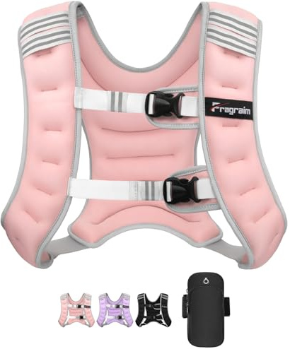 Fragraim Gewichtsweste, 8 kg Gewichtsweste für Frauen Herren mit reflektierendem Streifen, Abnehmbarer Handytasche, ideal zum Wandern, Krafttraining, Laufen, Workout, Cardio - Rosa