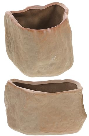 TOYANDONA 2 Piezas Macetas de Cerámica Pequeñas con de Piedra de Suculentas y Cactus con Drenaje para Plantas de Interior y Decoración de Escritorio