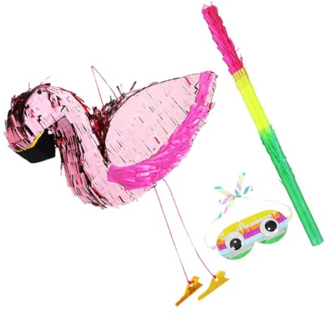 Hemobllo Flamingo Piñata Luau Party Deko mit und Augenbinde Leichte Tropische Geburtstagsparty Deko für Mädchen und Interaktives Sommer Partyspiel