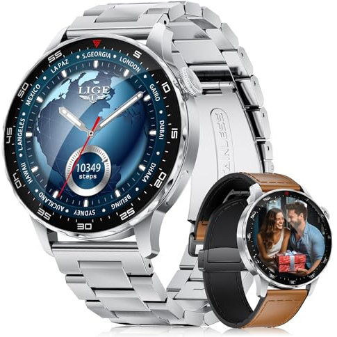 LIGE Montre Connectée Homme Femme avec 750 mAh, 1,43 AMOLED Smartwatch avec Appel Bluetooth Android iOS, Etanche IP68, 120+Sportifs Montre Sport Podometre Sommeil Moniteur Cardiofrequencemetre SpO2