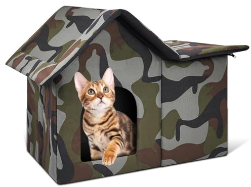 Katzenhaus Outdoor, Katzenhöhlen Für Draußen, Katzenhöhle Für Draußen Winterfest, Abnehmbar Hundehütte Katzenhaus Tierheim Katzenhaus Höhle Für Kleine Und Mittlere Haustiere(M, Großraum Bis 15kg Grün)