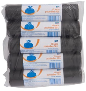 ARO Sacs Poubelle 50L – 100 Sacs Total (10 rouleaux x 10 sacs) – Résistants et Pratiques – Grandes Paquets – Idéal Cuisine, Maison et Bureau
