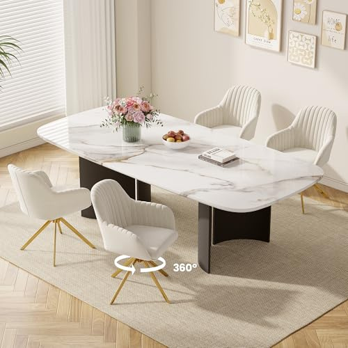 Hawthyhome Esszimmerstühle 4er Set Samt Drehstuhl Creme/Gold | Drehbar Esszimmerstuhl mit Armlehne,Küchenstuhl mit Metallgestell und Rückenlehne für Esszimmer,Wohnzimmer,Büro