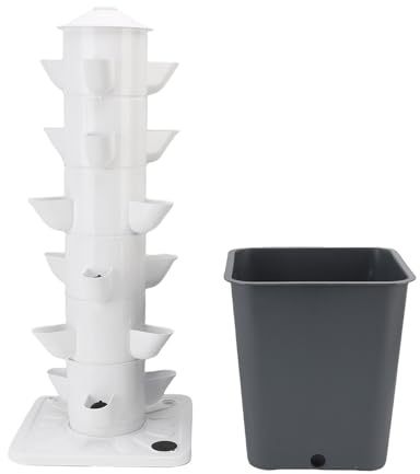Jectse Système de Culture Hydroponique Vertical, Tour Hydroponique à 18 Trous Peu Encombrante avec Réservoir D'eau de 10 L pour le Jardinage Intérieur, Balcon, Rebord de Fenêtre (Prise UE)
