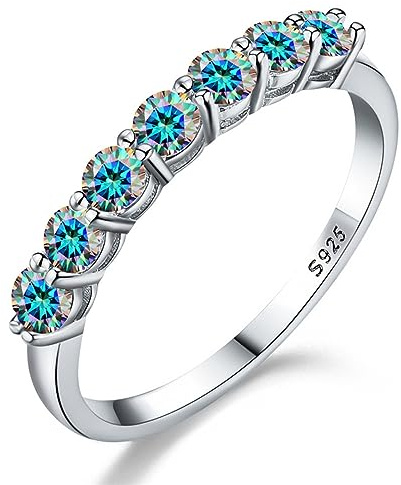 Diamantring, 7 stenar flerfärgad moissanitring for kvinnor 0, ctw D-färg VVS1 klarhet labbet diamantvigselring(9)