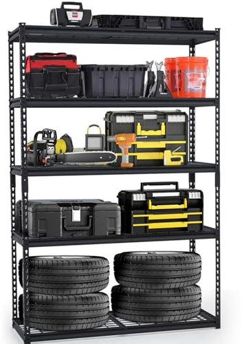 48 Heavy Duty Garage Shelving Unit, Adjustable 5-Tier Metal Storage Rack, Freestanding Utility Shelf, 48w x 18d x 72h