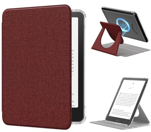 MoKo 360°Drehbar Hülle für 7 Kindle Paperwhite 12. Gen/Colorsoft,Denim Wein Rot