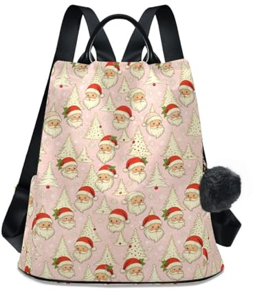 KLL Vintage-Rucksack mit Weihnachtsmann-Motiv, für College, Diebstahlschutz, modischer Rucksack für Damen, für Reisen, Arbeit, Alltag, mit Pompon-Schlüsselanhänger