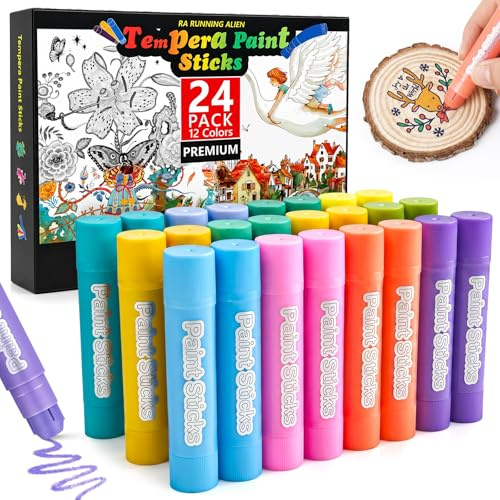 Confezione da 24 bastoncini di vernice a tempera, 12 colori macaron, lavabili per bambini, atossici, non sporcano, ad asciugatura rapida, per pittura, funzionano alla grande su carta, legno, vetro