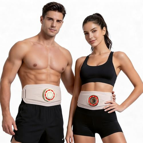 Ms.W EMS Massager Belt, Abs Stimulator Muscle Toner with 4 Modes, Multiple Intensity Levels, Heat Compress, Color Light, for Men and Women