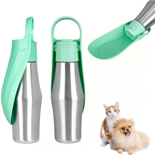 Borraccia Per Cani Portatile 750 Ml, Bottiglia in Acciaio Inossidabile, Dispenser Anti-goccia con Ciotola Pieghevole in Silicone — Ideale per Passeggiate ed Escursioni all'Aperto