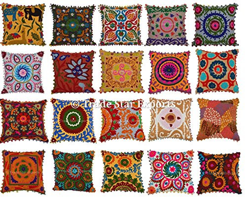 15 PCS Suzani Kissenhülle, bestickt Werfen Kissen, 16 x 16 Dekorative kissenrollen, Bohemian Outdoor Kissen Pattern-3