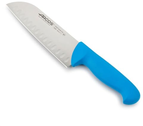 Arcos Couteau Santoku Alvéolé 18 cm - Acier Inoxydable NITRUM - Idéal Viande, Poisson, Légumes - Manche Polypropylène Bleu - Série 2900 | Manche en polypropylène. Série 2900. Couleur bleue.