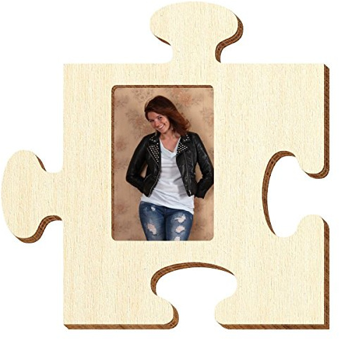 Bütic - Cornice porta foto a forma di tessera del puzzle, in compensato non trattato, Compensato, Foto hoch 13 x 18cm