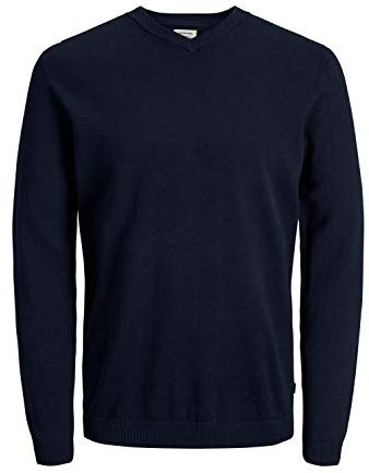 JACK & JONES Men's Jjebasic Knit V-Neck Noos Jumper, Blue (Navy Blazer Navy Blazer), X-Large
