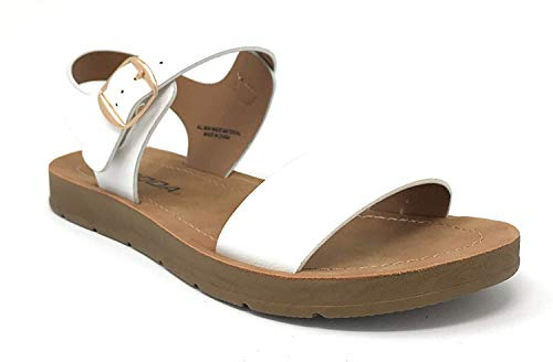 Soda Plenty Women's Strappy Ankle Wrap Buckle Fashion Flat Sandals,White Jd,7.5