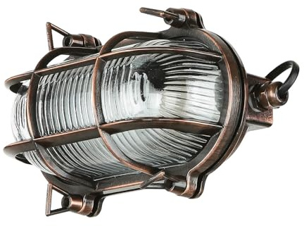 Licht-Erlebnisse Außenlampe Wand Messing Glas in Kupfer Antik IP64 Hof Garten B:21 cm E27 Maritim Rustikal nostalgische Wandleuchte Outdoor SKIATHOS