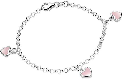 MATERIA Kinderarmband Mädchen Herz rosa - 925 Silber Armkettchen Kinder mit Emaille 16cm in Schmuck Box SA-100