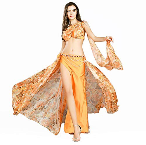 Royal Smea Bauchtanz-Kostüm für Damen, Bauchtanz-Kostüm für Bauchtanz, Rock, Bauchtanz-BH und Gürtel, Bauchtanz-Outfit - Orange - Groß